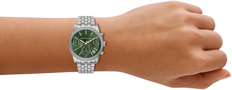 مايكل كورس Women Michael Kors Bryant Women's 35MM Silver-Tone Stainless Steel Watch with Green Dial - Image 2