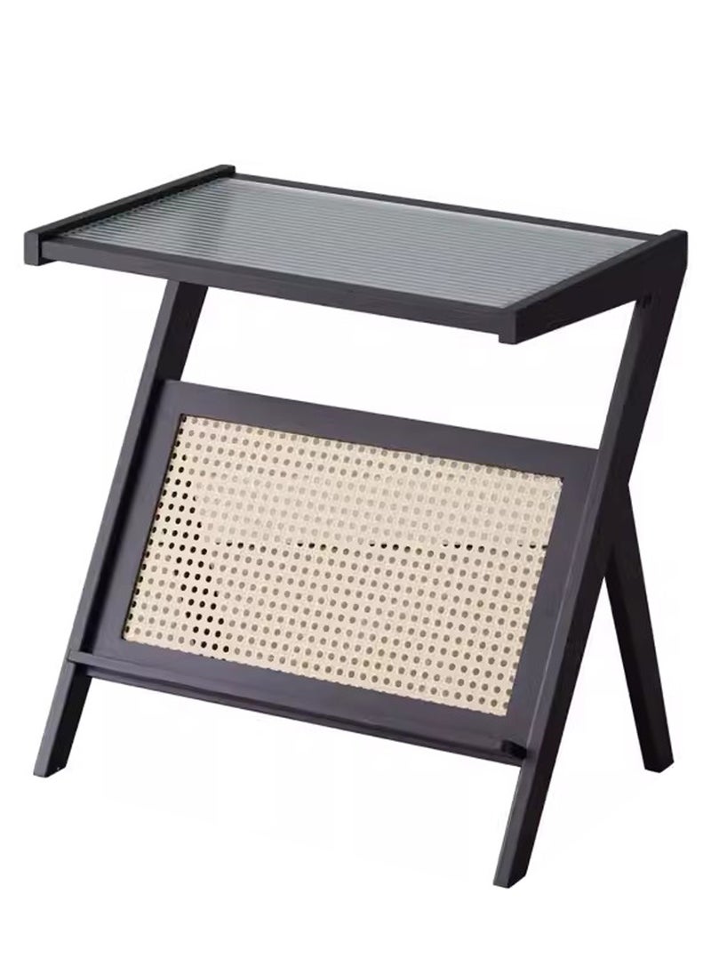 SHARPDO Rattan Side Table, Mid Century Nightstand, Bamboo Accent Bedside Tables, Glass Coffee Tables, Boho Wooden End Table with Storage for Small Space, Living Room and Bedroom 45*37*56CM - Image 1