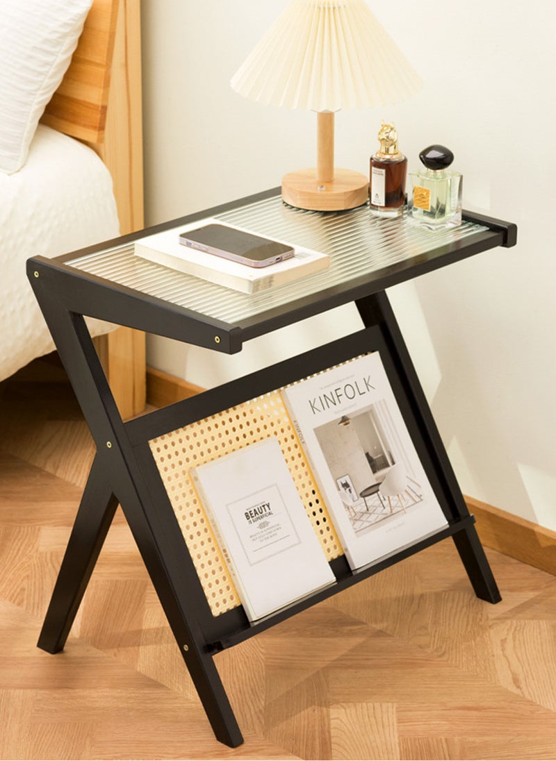 SHARPDO Rattan Side Table, Mid Century Nightstand, Bamboo Accent Bedside Tables, Glass Coffee Tables, Boho Wooden End Table with Storage for Small Space, Living Room and Bedroom 45*37*56CM - Image 4