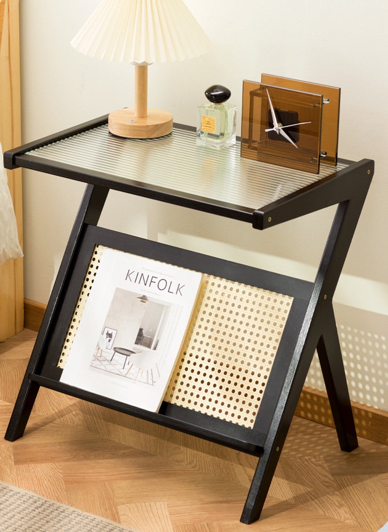SHARPDO Rattan Side Table, Mid Century Nightstand, Bamboo Accent Bedside Tables, Glass Coffee Tables, Boho Wooden End Table with Storage for Small Space, Living Room and Bedroom 45*37*56CM - Image 2