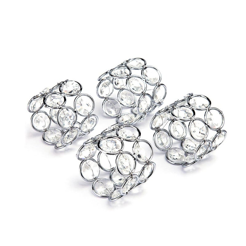 Feyarl Feyarl Set of 4pcs Silver Crystal Napkin Rings Handcraft Sparkly Napkin Rings Napkin Holders for Wedding Centerpieces Special Occasions Celebration Festival Decoration Easter