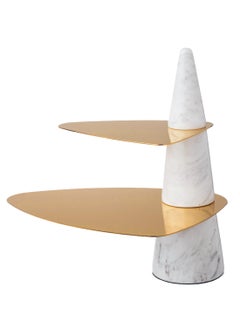 Dania A Stand Made Of Natural Marble And Movable Golden Metal Shelves  - Image 1