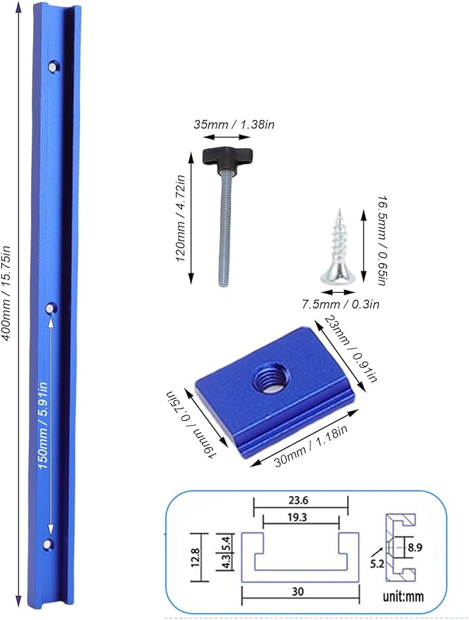 400mm Aluminum Alloy T Slot Rail Set with M8 Sliders for Woodworking Saw Table Press Plate - Image 3