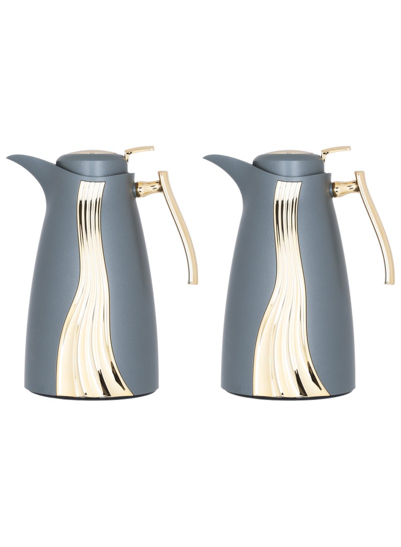 Alsaif Gallery Al Saif Gallery Karma thermos set, 1 liter, thermal glass inner shell, plastic outer shell - dark gray - Image 4