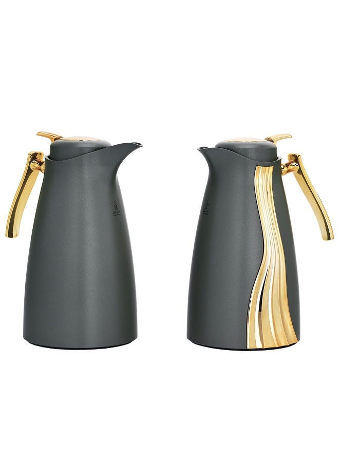 Alsaif Gallery Al Saif Gallery Karma thermos set, 1 liter, thermal glass inner shell, plastic outer shell - dark gray - Image 1