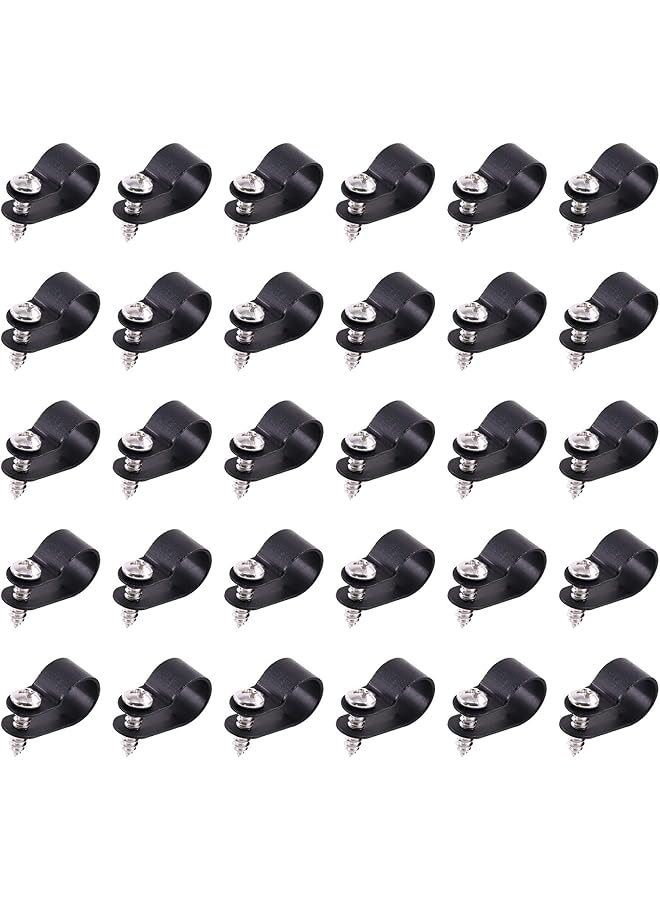 promass 60 Pack Black 1/2 Inch Nylon Plastic R-Type Cable Clips Clamp Kit, Nylon Screw Mounting Cord Fastener Clips with 60 Pack Screws for Wire Management - Image 1