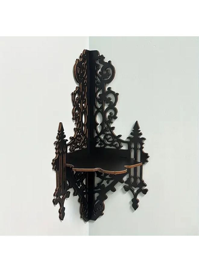 حامل خشبي عائم أسود قوطي رف عرض متعدد الاستخدامات للنباتات والشموع - Image 1