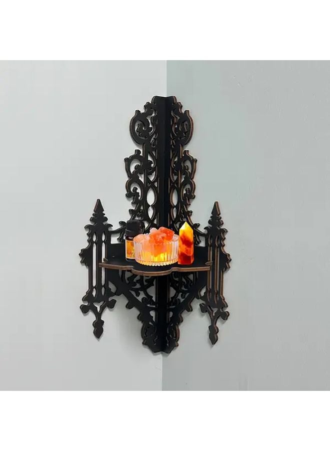 حامل خشبي عائم أسود قوطي رف عرض متعدد الاستخدامات للنباتات والشموع - Image 3