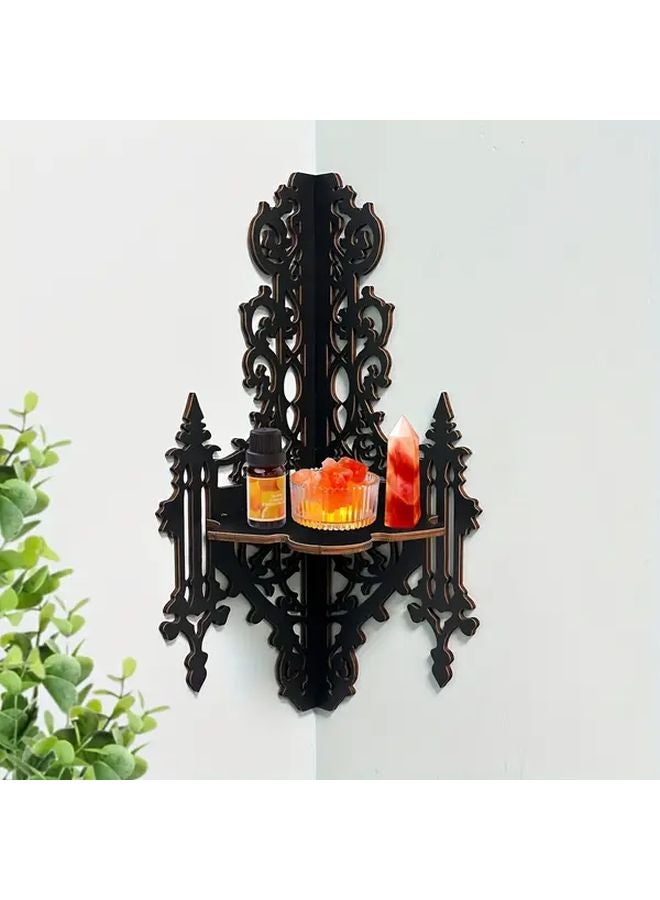 حامل خشبي عائم أسود قوطي رف عرض متعدد الاستخدامات للنباتات والشموع - Image 2