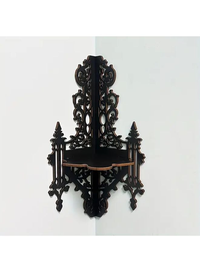 حامل خشبي عائم أسود قوطي رف عرض متعدد الاستخدامات للنباتات والشموع - Image 5