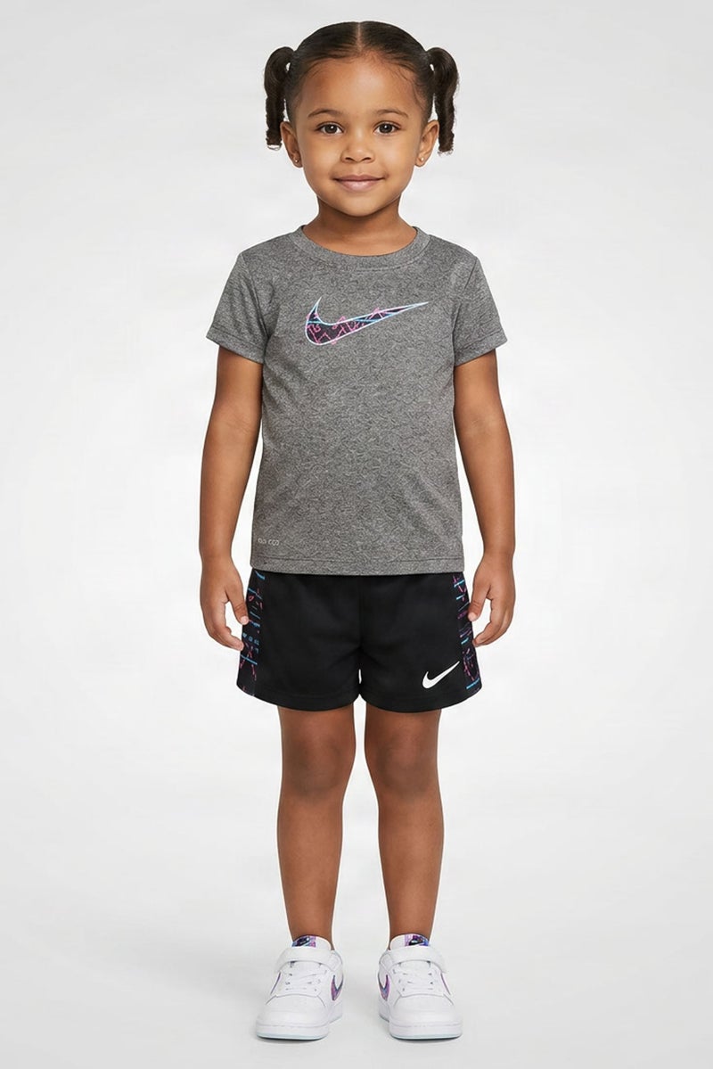 Nike Toddlers Girl 2 Pieces Brand Logo Outdoor T-Shirt With Shorts Set, Multicolor - Image 1