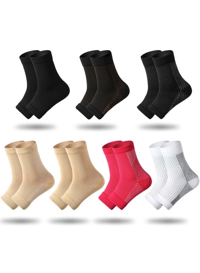 Geyoga 7 Pairs Compression Foot Sleeves Ankle Compression Socks for Foot and Heel Pain Relief for Everyday Use with Arch Support Men and Women (Size L, Size XL) - Image 1