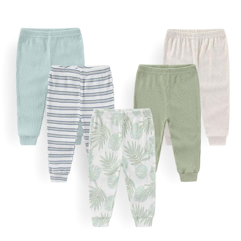 JELYLOVE Unisex Baby Boy Girl Pants Sets Cotton Soft Infants Bottoms Casual 5 Pack 0-12 Month Babies' Leggings - Image 1