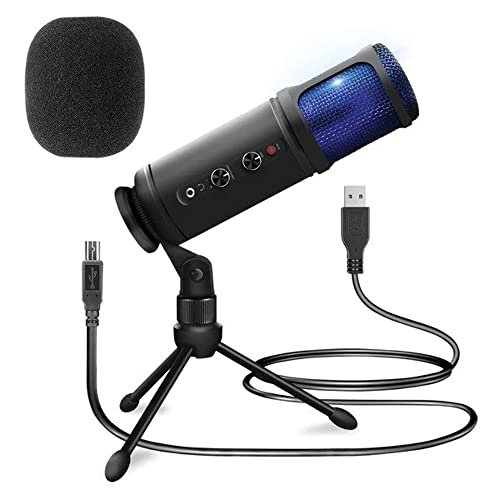 JOVIAL USB PC Recording Condenser Microphone-Blue LED,Adjustable Gain,Headphone Jack,Mute Control,Tripod Stand-Portable Pro Audio Condenser Desk Mic for Podcast Streaming Gaming-Pyle PDMIUSB50 - Image 3