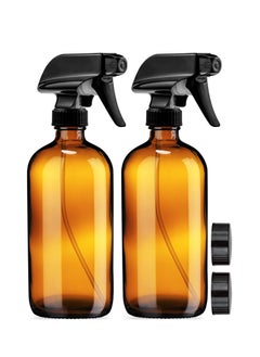 Empty Amber Glass Spray Bottles - 2 Pack - Large 16oz Refillable Bottle is Great for Essential Oils, Plants, Cleaning Solutions, Hair Mister - Durable Nozzle w/Fine Mist and Stream Setting