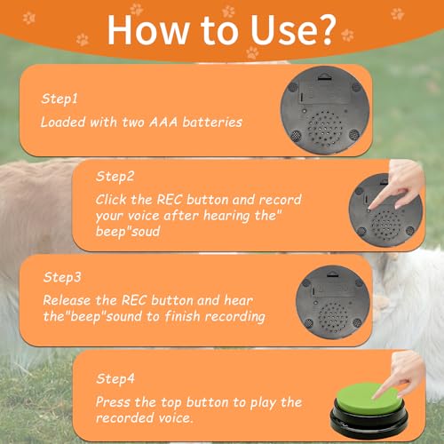 RIBOSY Set of 6 Recordable Buttons with Rubber Mat and 50 Training Stickers, Dog Buttons for Communication - Record& Playback Your Own Voice to Train Your Pet Voice What They Want（Battery Included） - Image 2