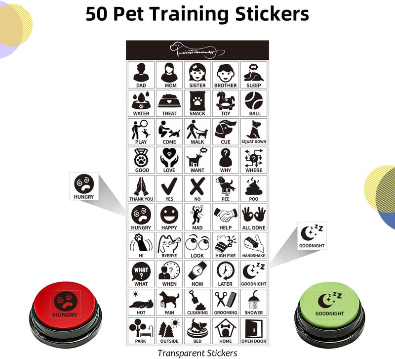 RIBOSY Set of 6 Recordable Buttons with Rubber Mat and 50 Training Stickers, Dog Buttons for Communication - Record& Playback Your Own Voice to Train Your Pet Voice What They Want（Battery Included） - Image 3