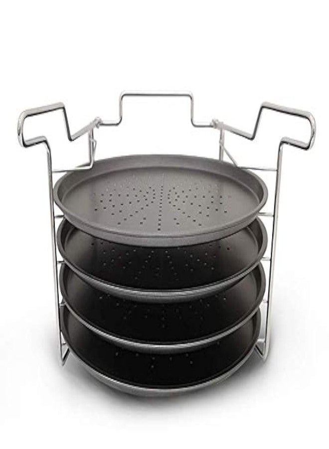 Tredoni صينية خبز بيتزا من أربع طبقات من تريدوني، 29 سم، غير لاصقة، مع رف فرن من الفولاذ المقاوم للصدأ، وأطباق تقديم بيتزا من الألومنيوم - خالية من حمض البيرفلوروكتانويك (PFOA). - Image 1