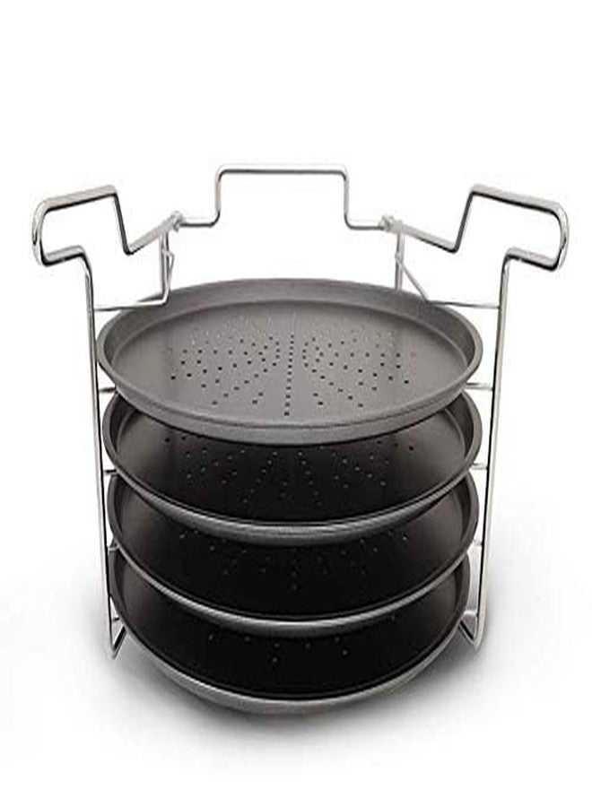 Tredoni صينية خبز بيتزا من أربع طبقات من تريدوني، 29 سم، غير لاصقة، مع رف فرن من الفولاذ المقاوم للصدأ، وأطباق تقديم بيتزا من الألومنيوم - خالية من حمض البيرفلوروكتانويك (PFOA). - Image 2