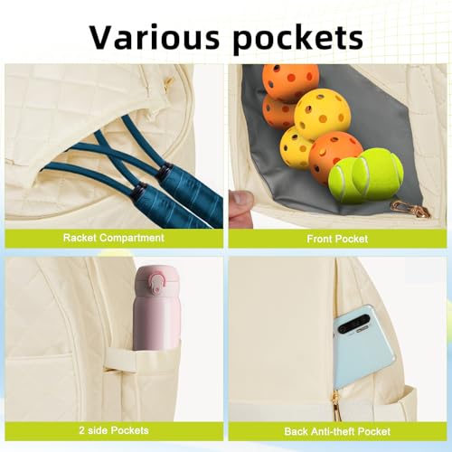 YEEGO DIRECT Tennis Bags for Women, Tennis Backpack Pickleball Racket Bags,Waterproof Sling Bag,Suitable for Pickleball Tennis Badminton, Gifts for Women Men with Key Chain (Beige) - Image 4