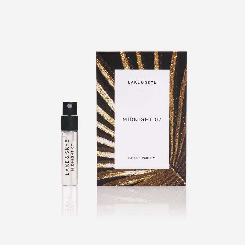 Lake & Skye Midnight 07 Eau de Parfum Spray - 0.06 fl oz (2 ml) Long Lasting Fragrance - Amber, Vanilla, Patchouli, Rose, Fruity, Vegan, Paraben-Free, Cruelty-Free - Image 1