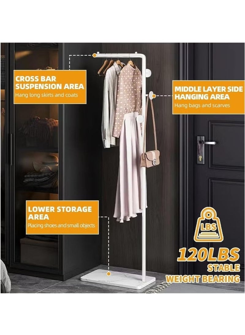 Metal Coat Rack Freestanding, Coat Stand With 3 Hooks,Black Clothing Rack with Natural Marble Base, Modern Clothes Rack for Entryway, Living Room,Bedroom, Office (White) - Image 3