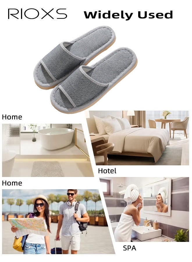 RIOXS 2 Pair Unisex Open Toe Summer House Slippers, Lightweight Breathable Slippers for Men and Women, Comfortable Slip On Slides Sandals, Washable Reusable Silent Slide Slippers for Guests, Non Slip Spa Slipper for Home Bedroom, Hotel, Travel, Gray - Image 4