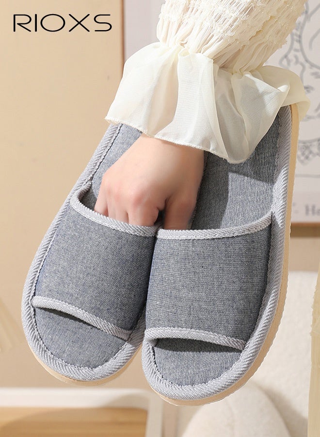 RIOXS 2 Pair Unisex Open Toe Summer House Slippers, Lightweight Breathable Slippers for Men and Women, Comfortable Slip On Slides Sandals, Washable Reusable Silent Slide Slippers for Guests, Non Slip Spa Slipper for Home Bedroom, Hotel, Travel, Gray - Image 2