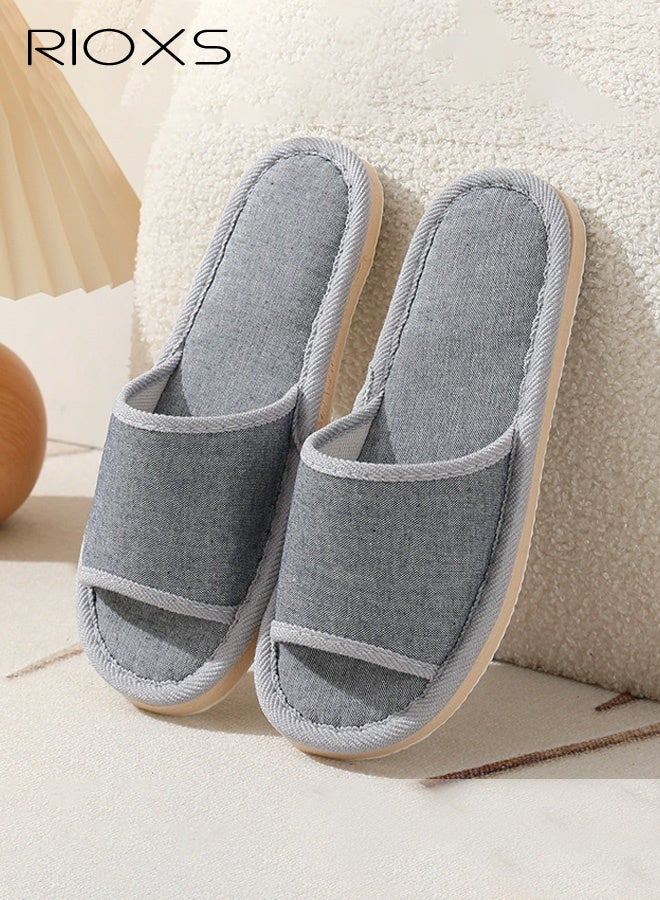 RIOXS 2 Pair Unisex Open Toe Summer House Slippers, Lightweight Breathable Slippers for Men and Women, Comfortable Slip On Slides Sandals, Washable Reusable Silent Slide Slippers for Guests, Non Slip Spa Slipper for Home Bedroom, Hotel, Travel, Gray - Image 3