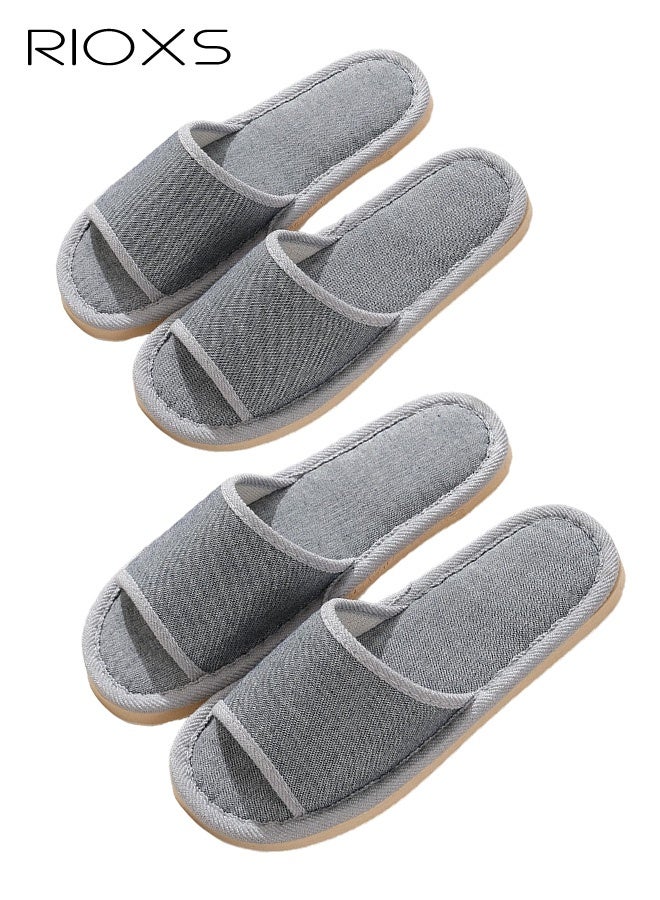 RIOXS 2 Pair Unisex Open Toe Summer House Slippers, Lightweight Breathable Slippers for Men and Women, Comfortable Slip On Slides Sandals, Washable Reusable Silent Slide Slippers for Guests, Non Slip Spa Slipper for Home Bedroom, Hotel, Travel, Gray - Image 1