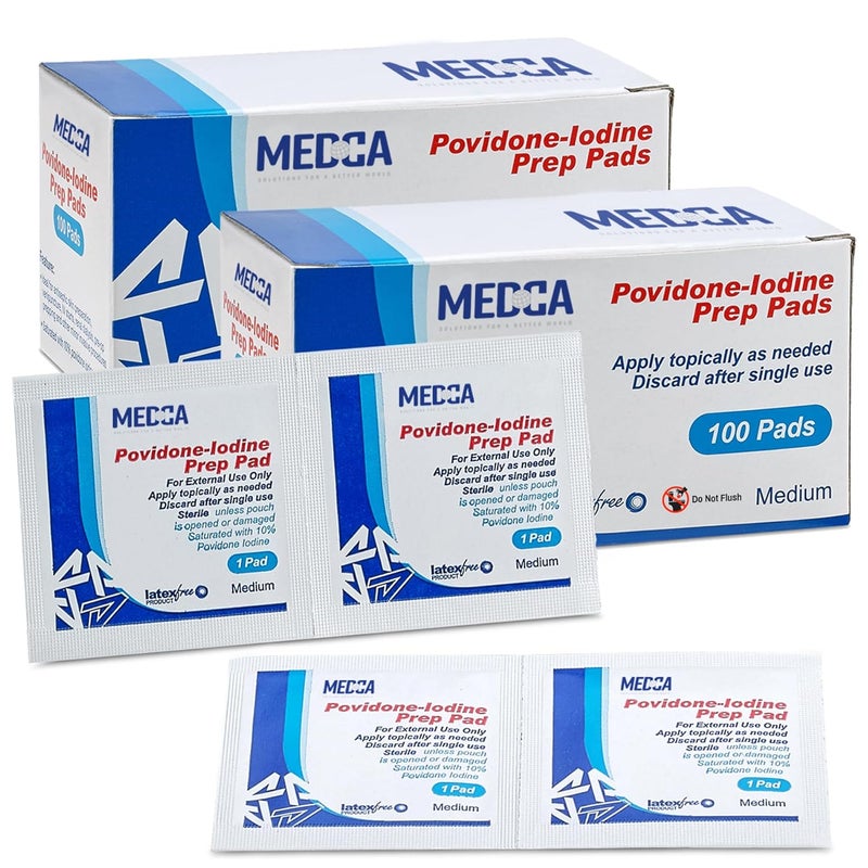 MEDca Iodine Prep Pads Box of 200 Count Iodine Prep Solution Pads 10 Povidone Iodine Swabs for Individual Disinfecting Wipes Disposable Cotton Antiseptic Surgical Pad for Wound Care and First Aid - Image 1