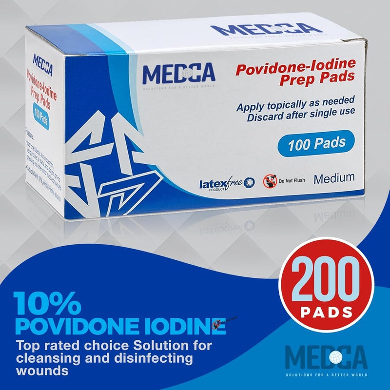 MEDca Iodine Prep Pads Box of 200 Count Iodine Prep Solution Pads 10 Povidone Iodine Swabs for Individual Disinfecting Wipes Disposable Cotton Antiseptic Surgical Pad for Wound Care and First Aid - Image 4