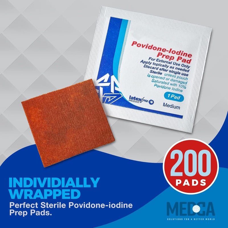 MEDca Iodine Prep Pads Box of 200 Count Iodine Prep Solution Pads 10 Povidone Iodine Swabs for Individual Disinfecting Wipes Disposable Cotton Antiseptic Surgical Pad for Wound Care and First Aid - Image 5