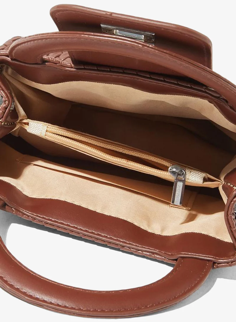 Styli  Brown Woven Mini Handbag with Chain Strap for Women | Best Price UAE