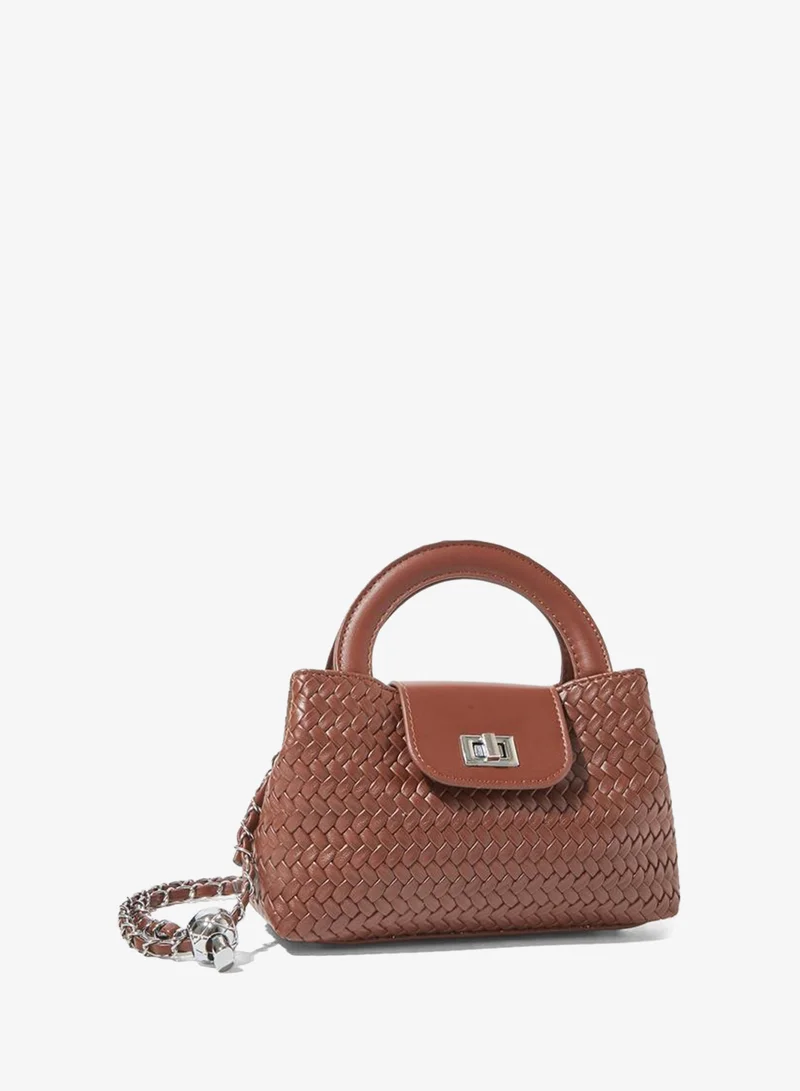 Brown Woven Mini Handbag with Chain Strap