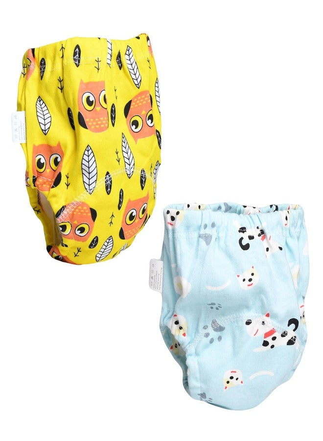THE LITTLE LOOKERS Potty Training Pants for Babies I Reusable & Waterproof Pull up Underwear | Cloth Diaper for 6 Months - 12 Months Babies - Yellow & Blue (Pack of 2)