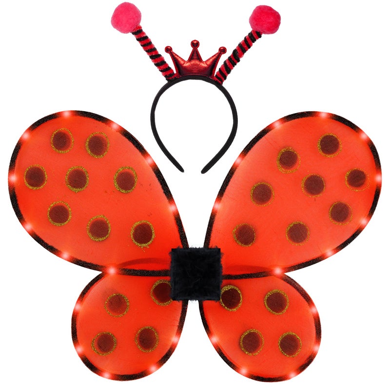 Funcredible Light Up Ladybug Wings Antenna Headband Adult Insect Costume Accessories Halloween Cosplay Party Set - Image 2