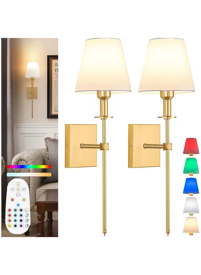 BLUE CORAL Blue Coral Wireless Wall Lamp Set, Battery Powered Rechargeable, 10 Colours, Remote Control, Dimmable, 2-Pack (Gold)  - Image 1