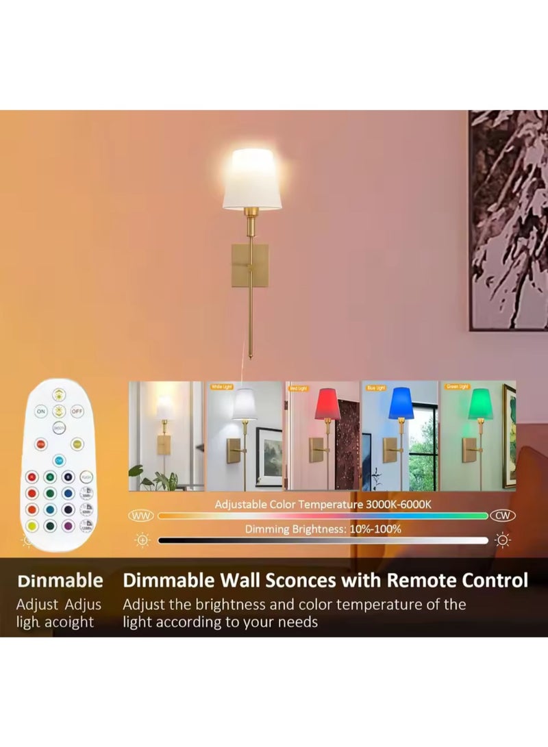 BLUE CORAL Blue Coral Wireless Wall Lamp Set, Battery Powered Rechargeable, 10 Colours, Remote Control, Dimmable, 2-Pack (Gold)  - Image 2