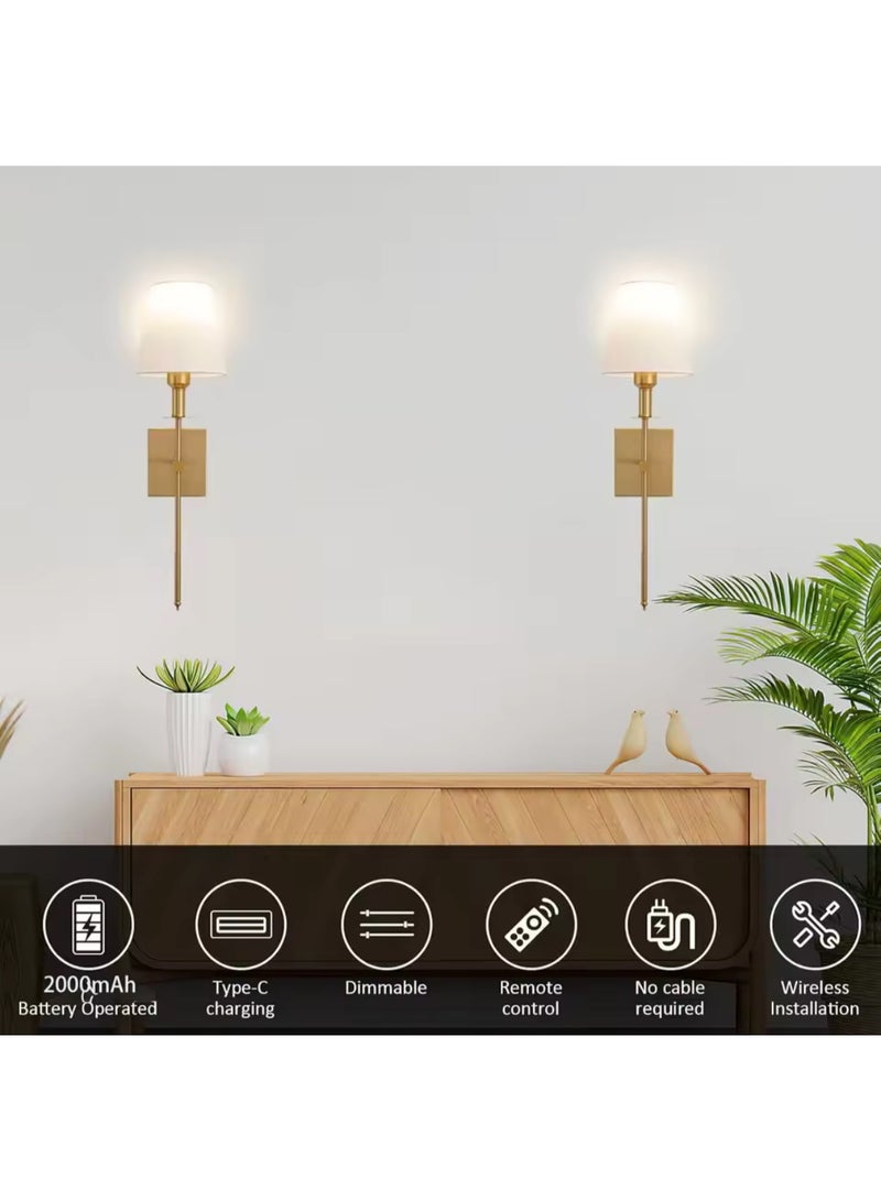 BLUE CORAL Blue Coral Wireless Wall Lamp Set, Battery Powered Rechargeable, 10 Colours, Remote Control, Dimmable, 2-Pack (Gold)  - Image 3