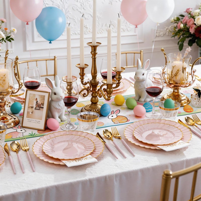 Ciaell 175 PCS Pink Scalloped Plastic Plates with Gold Trim - Pink Plastic Silverware with Handle - Fancy High-End Dinnerware Sets for Wedding & Baby Showers & Party & Easter - Image 3