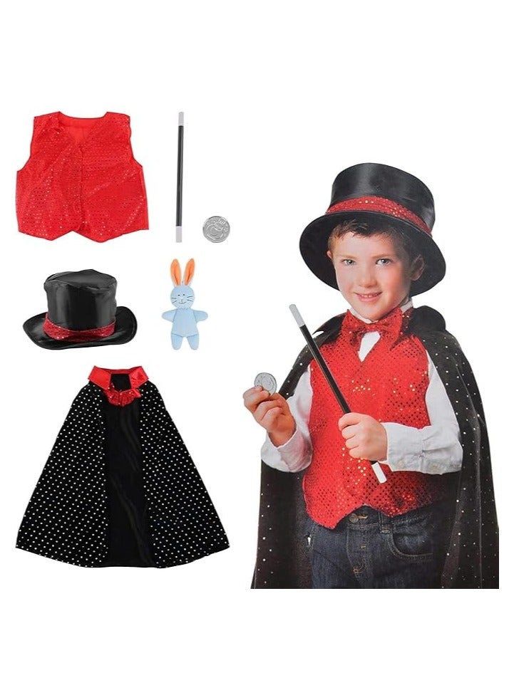 عام **مجموعة زي الساحر للتمثيل (6 قطع)، تتضمن قبعة سحر، عباءة وعصا، زي ساحر للأطفال، زي كرنفال للتمثيل، هدية مميزة لحفلات أعياد الميلاد للفتيان والفتيات.** - Image 1