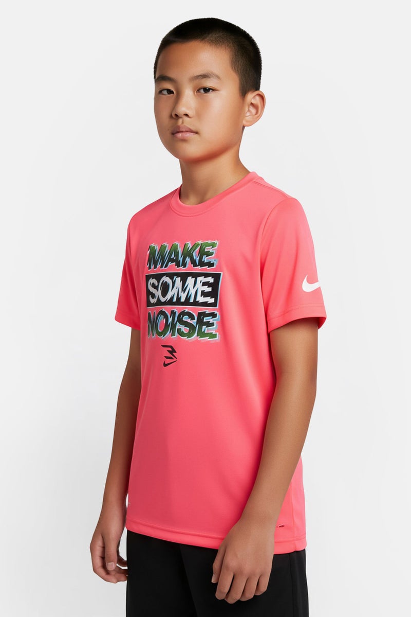 Nike 3Brand by Russell Wilson Kids Boy Dri-Fit Graphic Print Outdoor T-Shirt, Racer Pink - Image 1