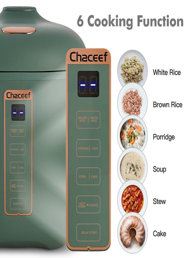 CHACEEF Mini Rice Cooker 2-Cups Uncooked, 1.2L Portable Non-Stick Small Travel Rice Cooker, Smart Control Multifunction Cooker with 24 Hours Timer Delay & Keep Warm Function, Food Steamer, Green - Image 2