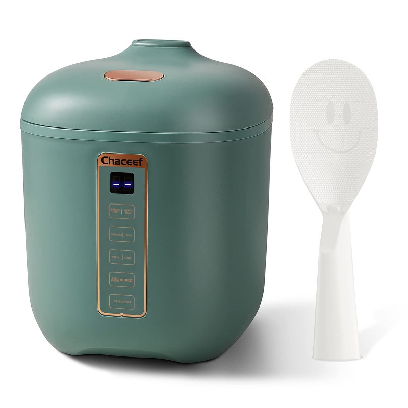 CHACEEF Mini Rice Cooker 2-Cups Uncooked, 1.2L Portable Non-Stick Small Travel Rice Cooker, Smart Control Multifunction Cooker with 24 Hours Timer Delay & Keep Warm Function, Food Steamer, Green - Image 1