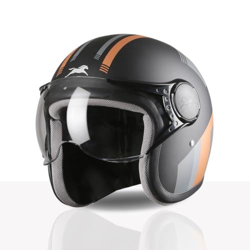 TVS Cruisetown Open Face Helmet | Half Face Helmet for Riders | ISI & DOT Certified | Premium Protection for Men & Women | Comfortable, Durable & Lightweight Design with Visor (Black & Brown/L) - Image 1