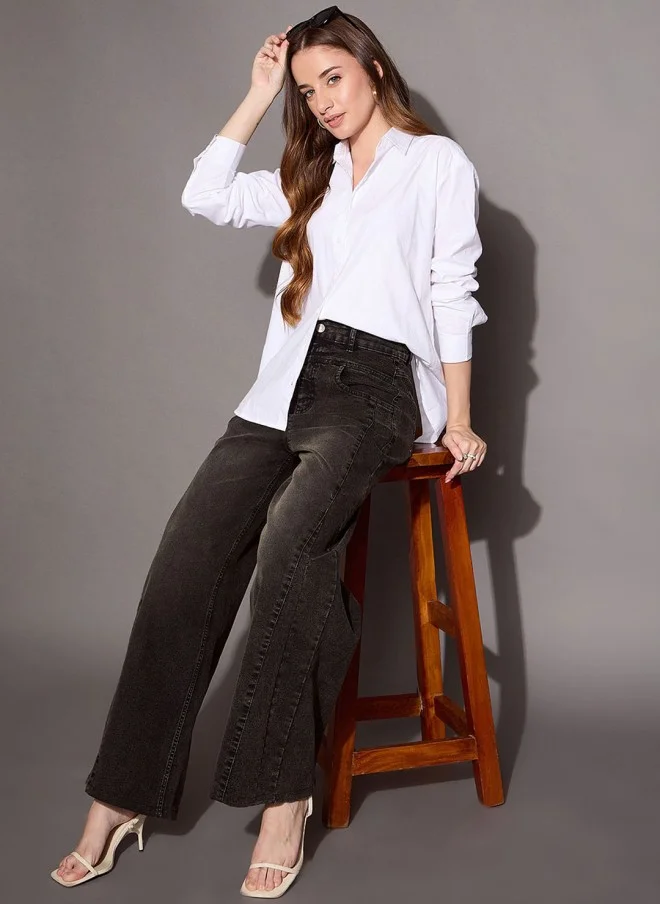 SASSAFRAS Comfort Straight Fit High-Rise Stretchable Jeans for Women