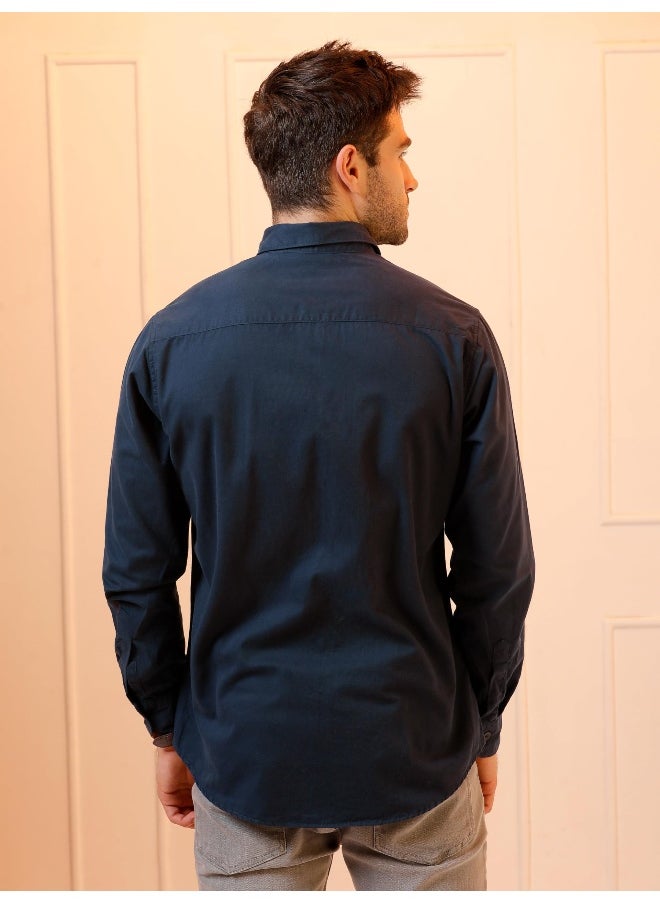 Beyoung Midnight Blue Cotton Lycra Urban Shirt for Men  - Image 2