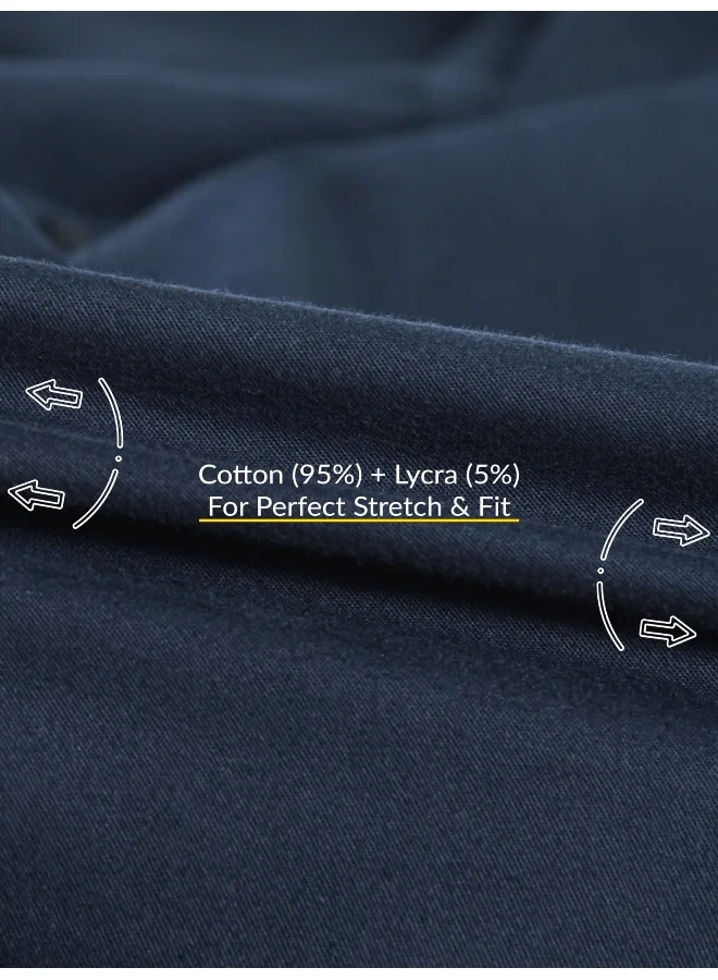 Beyoung Midnight Blue Cotton Lycra Urban Shirt for Men
