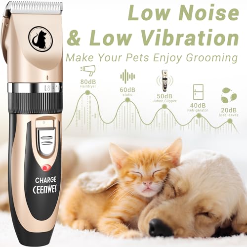 Ceenwes Unisex Low Noise Pet Clippers - Rechargeable Dog Trimmer, Cordless Grooming Tool With Comb Guides, Scissors, Nail Kits for Dogs, Cats & Other Hairy Animals, Multicolour - Image 2